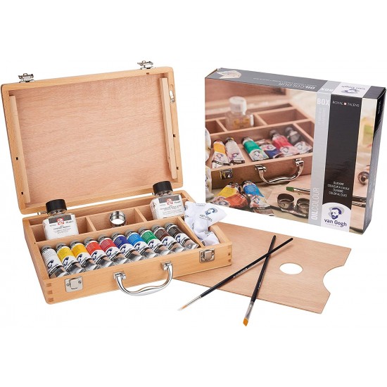 VAN GOGH Oil Colour Wooden Box Set Basic with 10 Colours in 40ml Tube + Accessories